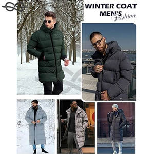 Veste matelassée à capuche pour hommes, manteau matelassé long et chaud pour l'hiver, coupe-vent, fermeture éclair complète, vêtements d'extérieur épais avec 4 poches par temps froid - Product Image 5