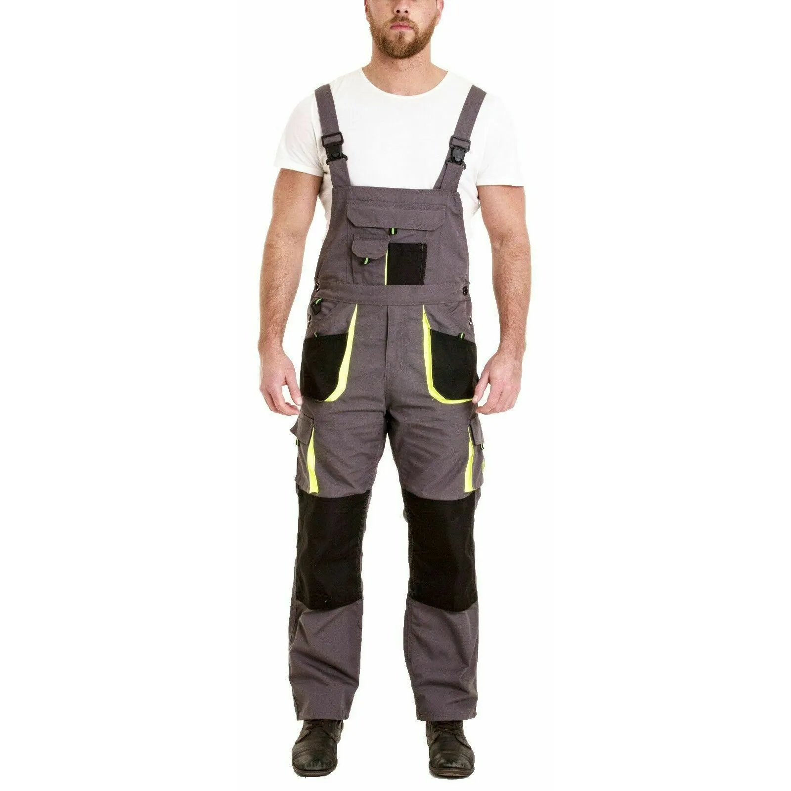 Men Working Trousers Bib and Brace Overall Multi Pockets Pants Protective Coverall Safety Uniforms Cotton