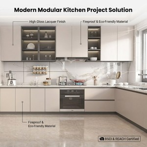 Ensembles de meubles de cuisine modernes, design, armoires d'occasion, projet de maison, robinet en verre ignifuge écologique, <span class=keywords><strong>micro</strong></span>-ondes extérieur, 3 ans - Product Image 1