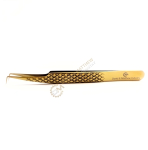 Pince à épiler à 90 degrés la plus populaire avec boîte d'emballage en acier inoxydable couleur or pince à épiler pour extension de cils - Product Image 2