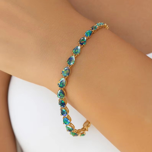 กำไลเทนนิสเงินประดับพลอยโอปอลดำธรรมชาติ กำไลโอปอลไฟดำ ทำด้วยมือ ของขวัญประจำเดือนเกิดสำหรับเธอ - Product Image 4