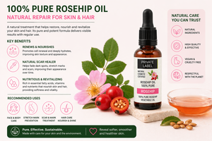 น้ำมันโรสฮิปแบรนด์ส่วนตัว บริสุทธิ์ 100% 30 มล. รับผลิตแบบ OEM |   การรักษาแผลเป็นและรอยแตกลาย |   ออร์แกนิกวีแกน |   ผลิตในสเปน สหภาพยุโรป - Product Image 3