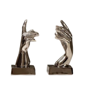 Serre-livres en métal aluminium plaqué argent en forme de main Style fantaisie utilisé bureau à domicile dessus de table serre-livres décoratif - Product Image 1