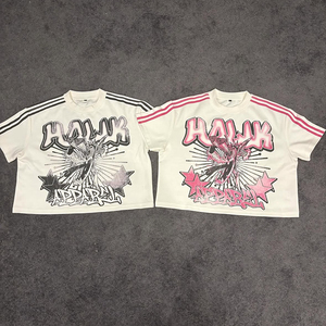 Personnalisé 2025 Vintage rayé Boxy Cropped T-Shirt pour hommes 100% coton surdimensionné coupe ample graphique imprimé Streetwear 100% coton - Product Image 3