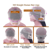 Perruques Lace 360 de 6 pouces de profondeur, cheveux humains vierges indiens Remy, ligne de cheveux pré-épilée, bande élastique amovible, double trame faite à la machine