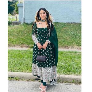 ชุดประจำชาติอินเดียปากีสถาน,ชุดคลุมปักลายความยาวเท่าเข่าชุดประจำชาติ Salwar Kameez พร้อม Dupatta สำหรับผู้หญิง - Product Image 1