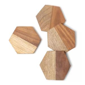 Sous-verres de table en bois naturel de forme hexagonale pour décoration de salle à manger - Product Image 3