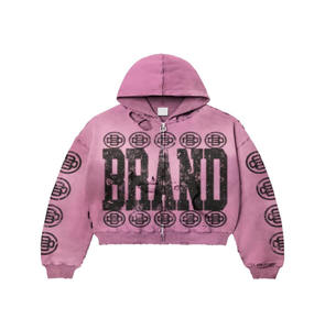 Sweat-shirts en coton français sur mesure pour hommes, surdimensionnés, lourds, avec impression sérigraphique, fermeture éclair, impression en relief, effet délavé au soleil - Product Image 5