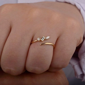 Solid 18KT Yellow <b>Open</b> Cuff Diamond Engagement and Party <b>Ring</b> Lab Grown Diamond <b>Ring</b> Fine <b>Ring</b> Jewellery Gift for Women's - Product Image 6