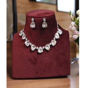 Classy CZ Premium Quality Trendy Silver Plated Brass <b>Necklace</b> Earrings Set Women Traditional Wedding Engagement Party Gift - Product Image 1
