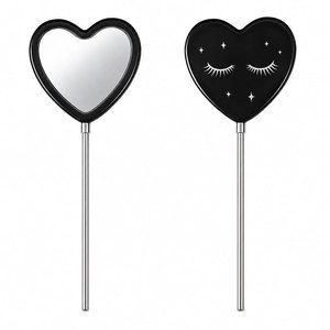 Heart Shape Handheld Makeup <b>Mirror</b> Dual Sided Black Frame With Stars And Lashes Design Chrome Handle - Product Image 1