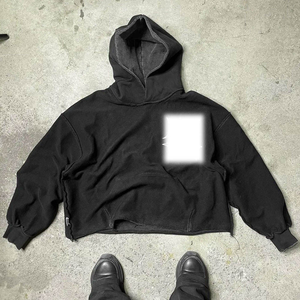 Sudadera con capucha y cremallera de Algodón 100% con lavado ácido Vintage, sudadera de invierno de peso pesado personalizada, parche bordado con apliques desgastados recortados - Product Image 2