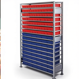 Add-on Adjustable Industrial Shelving <b>Unit</b> 16 Steel <b>Shelves</b> (70x400mm Red & 40x400mm Blue)-H2000xW1000xD400mm by Schulte - Product Image 3