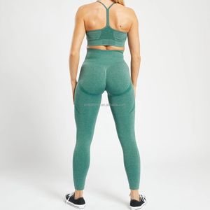 Mallas deportivas de alta elasticidad para mujer, pantalones de yoga sin costuras de color personalizado - Product Image 3