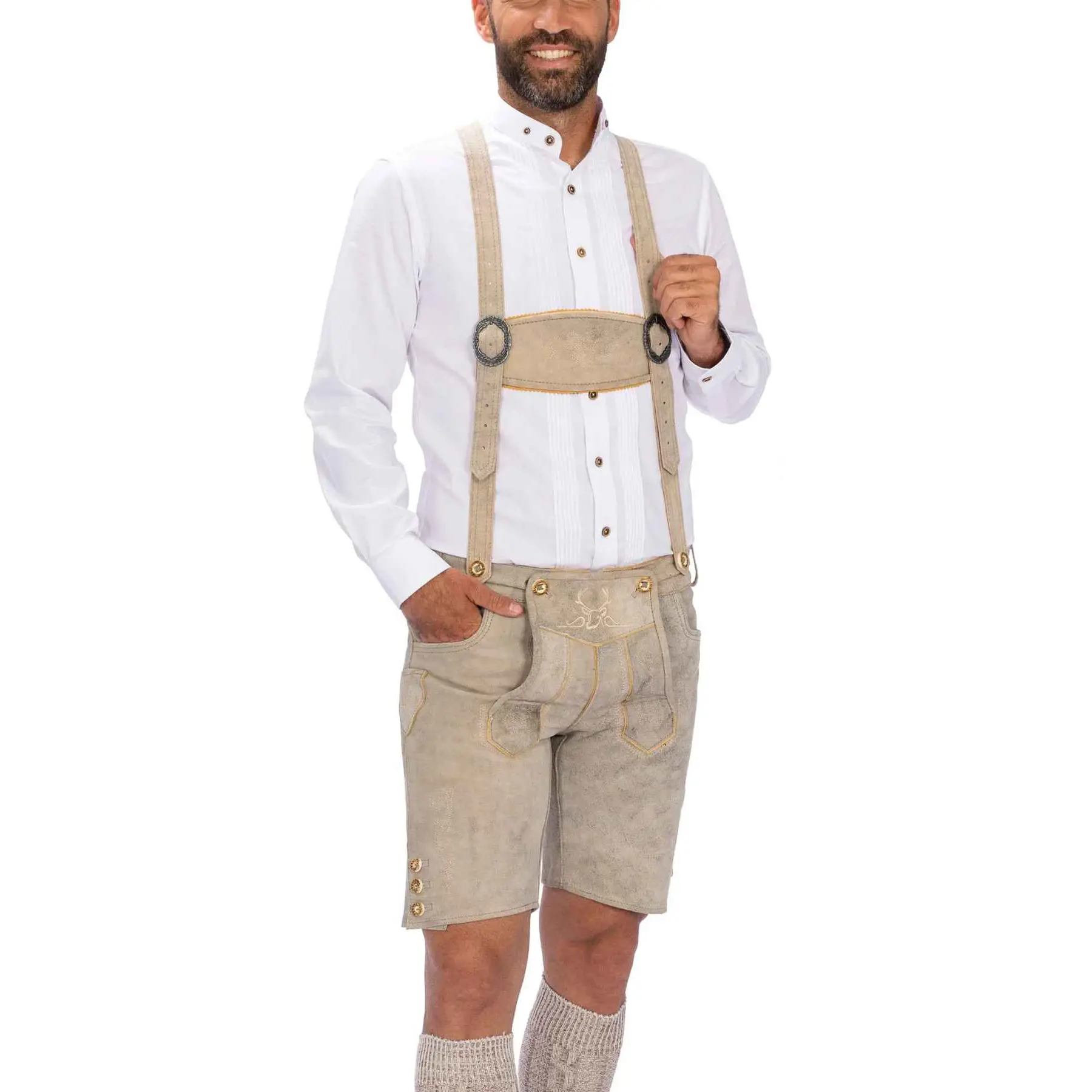 Özel yapılmış Unisex Lederhosen erkekler kısa oktoberfest beyaz muhteşem nakış ve son derece rahat.