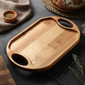 Bandeja de comida para servir de madera de nogal redonda marrón rústica de tamaño pequeño grande personalizada al por mayor con asas bandejas naturales - Product Image 4