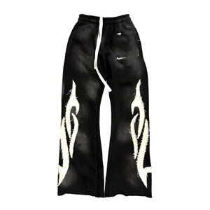 Écusson OEM personnalisé vieilli pantalon évasé pantalon de jogging unisexe pantalon de survêtement en coton polaire délavé à l'acide pantalon de survêtement évasé empilé pour hommes - Product Image 3