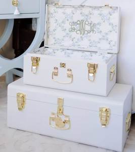 Luxury White Metal Storage Trunk Modern Lockable Stackable <b>Keepsake</b> <b>Box</b> Premium Organizer with Brushed Gold Hardware - Product Image 4