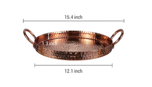 Bandeja de Servicio Comercial de Cobre Forjado a Mano, Moderna y Personalizable, con Acabado Pulido y Asas Dobles para Uso en Restaurantes - Product Image 5