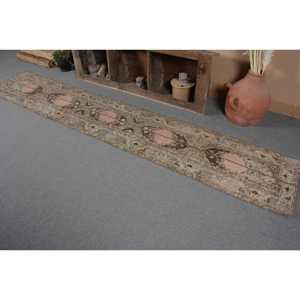 Alfombra turca Vintage clásica Beige marrón 2,1X12,3 pies patrón de retazos de látex de lana para pasillo habitación mesita de noche alfombra de rompecabezas rectangular - Product Image 3