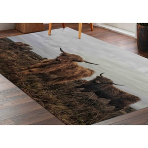 Alfombra con Diseño de Vaca Highland: Estampado de Animales Salvajes, Decoración de Oficina, Alfombra Delgada No Tejida - Product Image 3