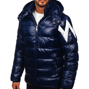 Chaqueta acolchada de manga larga de invierno de alta calidad para hombre con logotipo personalizado impreso, chaqueta acolchada al por mayor, chaquetas azules - Product Image 3