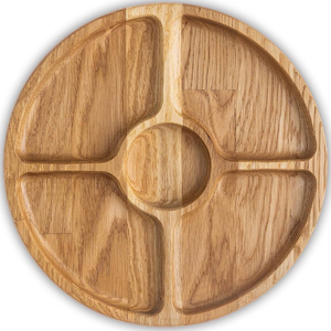 จานไม้กลมแบ่งช่องทำจากไม้แบบพรีเมี่ยมแบ่งช่องถาดเสิร์ฟของหวานจานแบ่ง5ส่วนโดย HHO - Product Image 3
