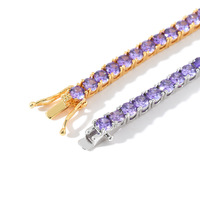 Bracelet tennis en laiton 4 mm avec zircone cubique CZ et améthyste violette, serti micro-pavé, pour hommes et femmes, usage quotidien
