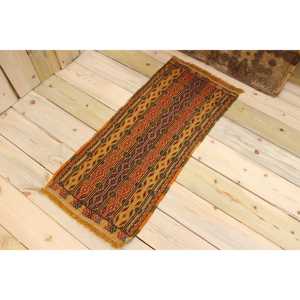 Alfombra Turca Vintage de 1.4x3.2 pies (42x97 cm), Alfombra Roja Ombré - Product Image 1