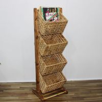 Panier pliable en jacinthe d'eau fait main au design moderne avec support en bois, portable pour la cuisine, le salon, le rangement et la décoration intérieure