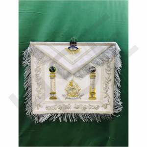 Tablier de Maître Maçon de la Franc-Maçonnerie avec l'Œil Tout-Voyant et les Deux Piliers, brodé à la main en fil d'or, en cuir d'agneau blanc - Product Image 1