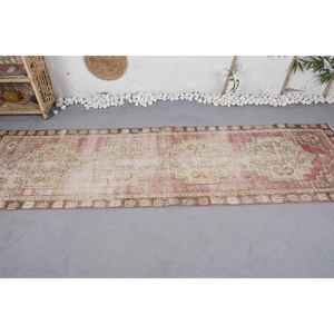 Alfombra Vintage de Lana con Diseño de Retazos Turcos, Color Beige y Rojo, 2,8x9,2 pies, Rectángulo de Pasillo para Sala de Estar y Dormitorio - Product Image 3