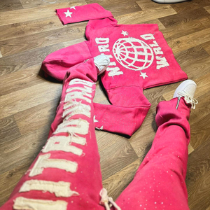 ชุดวอร์มมีฮู้ดแบบสวมหัวมีฮู้ดแบบสวมหัวสีพื้นชุดวอร์มเสื้อฮู้ดประดับพลอยเทียมสีล้วนแนววินเทจ - Product Image 1