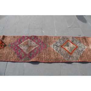 Turkish Vintage Herki <b>Rug</b> 1.8x10.6 ft, Orange <b>Runner</b> Abstract Wool <b>Rug</b> - Product Image 3