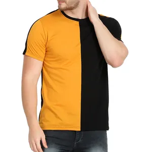Tシャツメンズストライプシャツプリント軽量カラーブロックフォーマル特大綿100% ニットイエローブラック2色