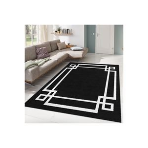 Alfombra de poliéster con estampado Digital escandinavo clásico, detalle de marco negro abstracto Rectangular para entrada, dormitorio, regalo perfecto - Product Image 1