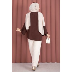 Pantalones Casuales Beige para Mujer con Cintura Elástica y Bolsillos, Pantalones de Muselina Transpirables con Técnica Arrugada - Product Image 4