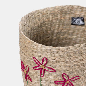 Panier de paille artisanal de nouvelle conception de tendance chaude avec le panier de jonc de mer naturel élégant de broderie florale fabriqué au Vietnam - Product Image 2