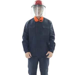 Fabrika alev geciktirici FR giyim yangına dayanıklı iş elbisesi üniforma demir gri renk kurtarma güvenlik Suit ile