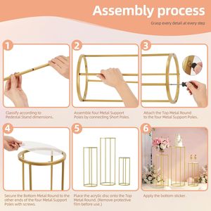 Support à gâteau cylindrique en métal de qualité supérieure avec plateau en acrylique pour événements, support de présentation doré pour gâteaux, cupcakes et objets de décoration - Product Image 2