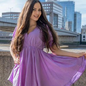 มินิเดรสสั้นเข้ารูปสีลาเวนเดอร์สีล้วนสำหรับผู้หญิงเดรสแม็กซี่ลำลองฤดูร้อน - Product Image 1