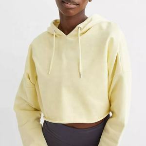 Sweat-shirt à capuche court 100% coton pour femme, vêtement de rue, blanc, personnalisé, à la mode - Product Image 4