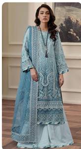 Costume brodé en fausse georgette avec bas en coton collection de tenues de fête Sal-war pour femmes - Product Image 2