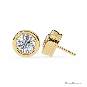 1,0 Ct corte redondo laboratorio cultivado diamante bisel Stud pendiente oro amarillo CVD diamante aniversario regalo para ella - Product Image 3