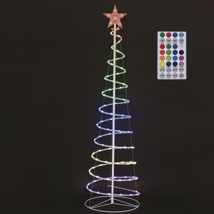 Albero a Spirale con 32 Luci LED RGB, 180 cm di Altezza, Casa di Babbo Natale con Telecomando e Funzione Luminosa - Product Image 1
