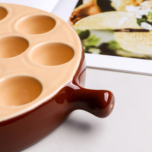 Plat d'escargot en céramique de Style français BD20 poêle d'escargot <span class=keywords><strong>6</strong></span>-12 <span class=keywords><strong>trous</strong></span> pour champignons cuits oeufs bouffées four de cuisine utiliser couleur marron Beige - Product Image 4