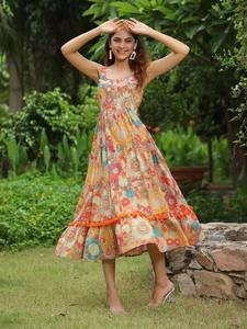 Vestido bohemio de algodón con estampado de bloque a mano indio, ropa informal de verano Floral, estilo dulce hecho a mano, regalo perfecto Natural para ella - Product Image 2