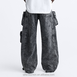 Jeans Cargo de Mezclilla Lavados Desgastados Vintage de Pierna Recta, Ligeros y Transpirables, 100% Algodón, Personalizados para Hombre - Product Image 4