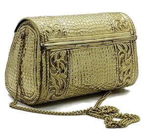 Pochette indienne en métal pour femme, sac à main pour soirées, prix de gros, pochette en laiton avec gravure florale complexe - Product Image 5