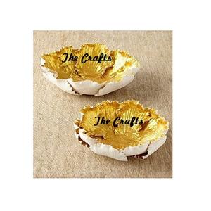 Set Of Two Different Size Serving <b>Chocolate</b> Bowl In Metal <b>White</b> And Gold Color Dessert Bowl With Wooden Base - Product Image 3